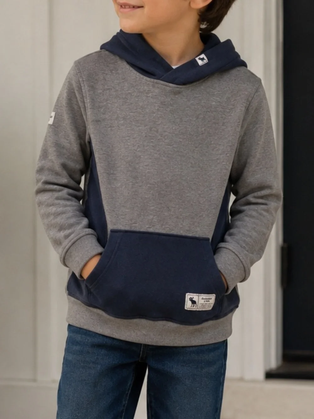 Abercrombie Kids Gray Navy Colorblock Cotton Blend Pullover Hoodie Preppy